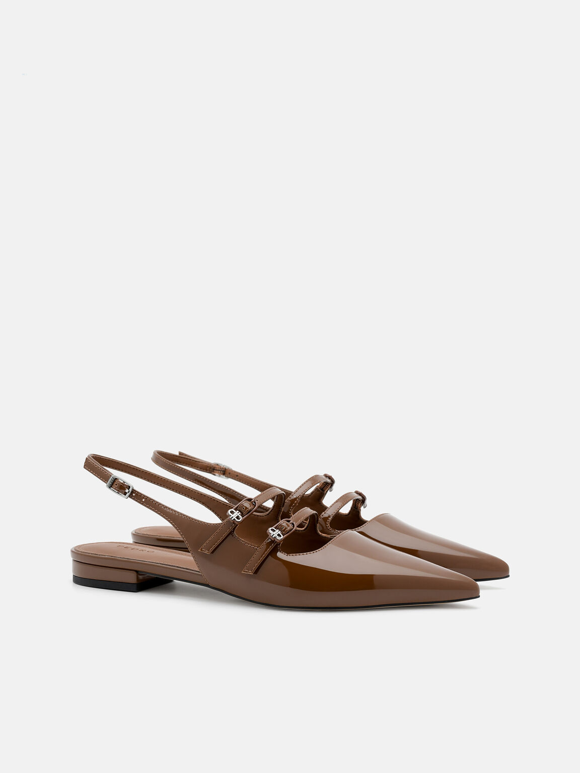 Flat Balerina Slingback Kulit Paten, , hi-res
