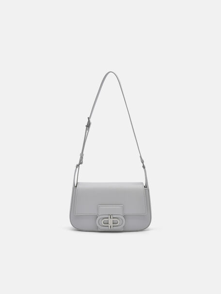 Tas Bahu Kulit Ikon PEDRO, Light Grey