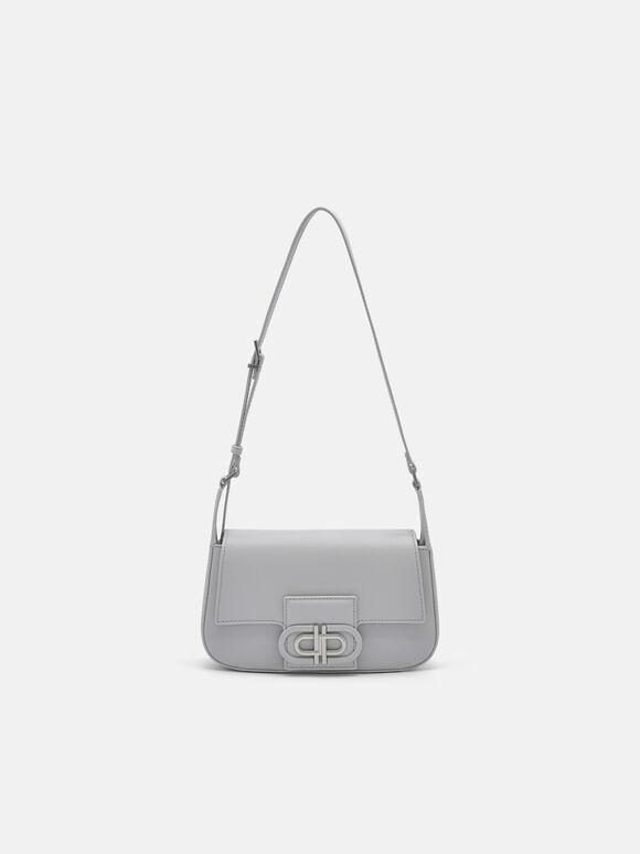 Tas Bahu Kulit Ikon PEDRO, Light Grey