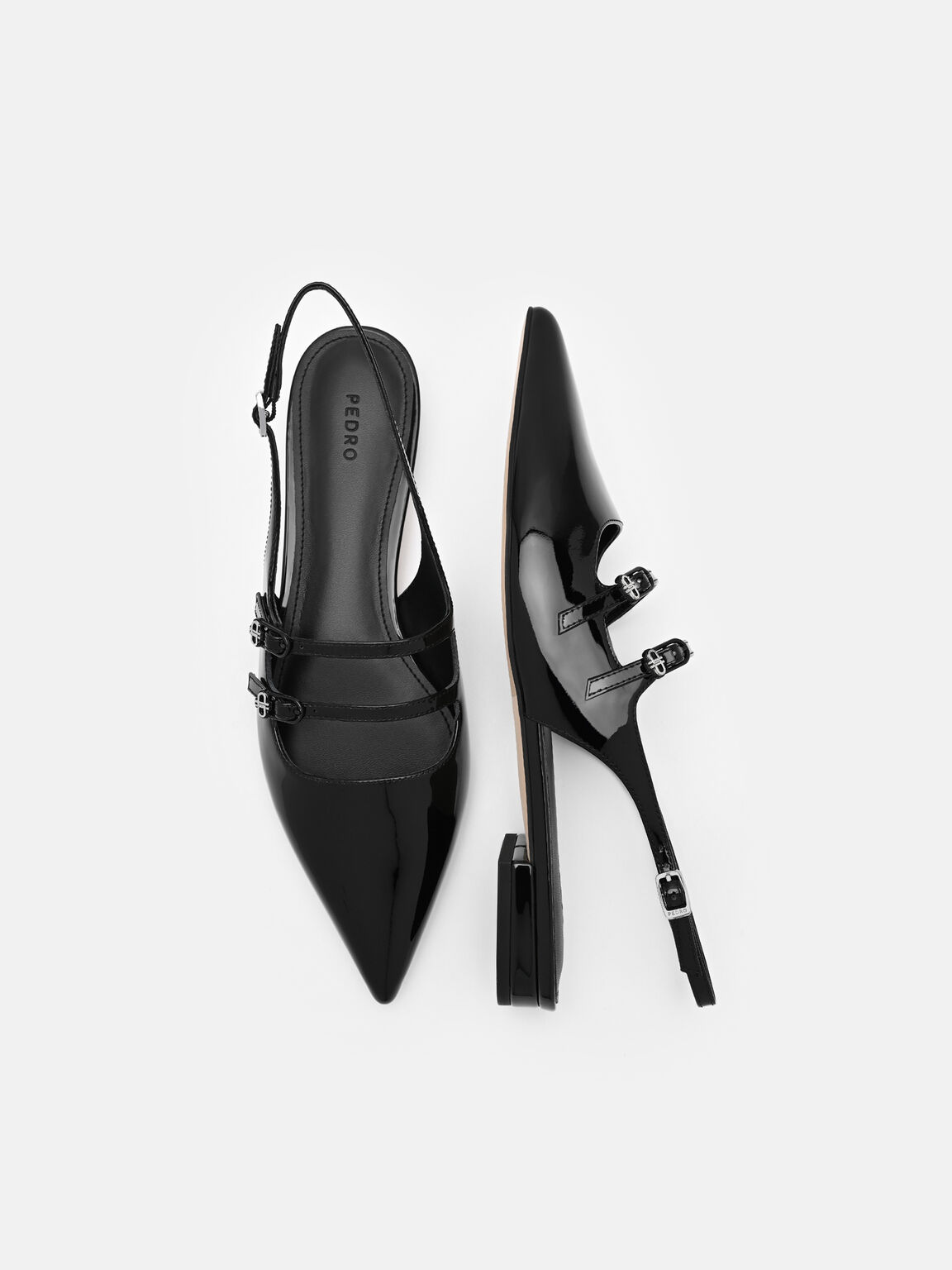 Flat Balerina Slingback Kulit Paten, , hi-res