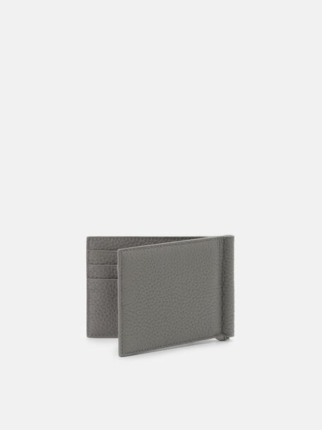 Tempat Kartu Kulit Embossed dengan Klip Uang, , hi-res