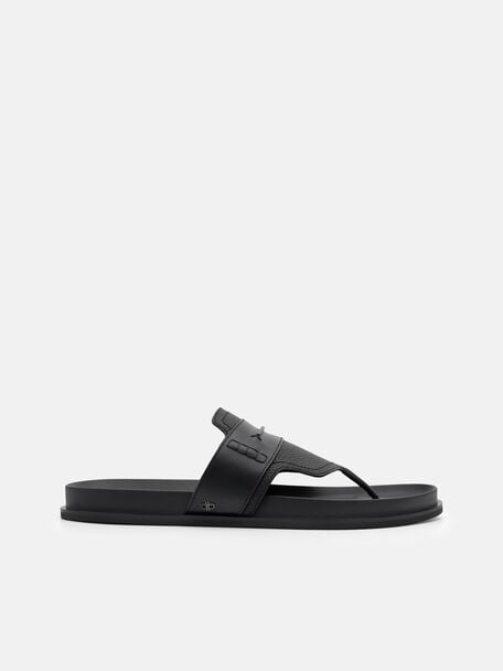 Tumbled Leather Penny Thong Sandals, , hi-res