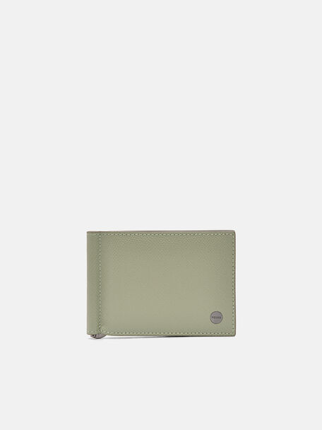 Tempat Kartu Bi-Fold Kulit Oliver dengan Klip Uang, 