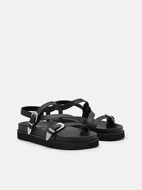 PEDRO Icon Leather Heel Sandals, Black