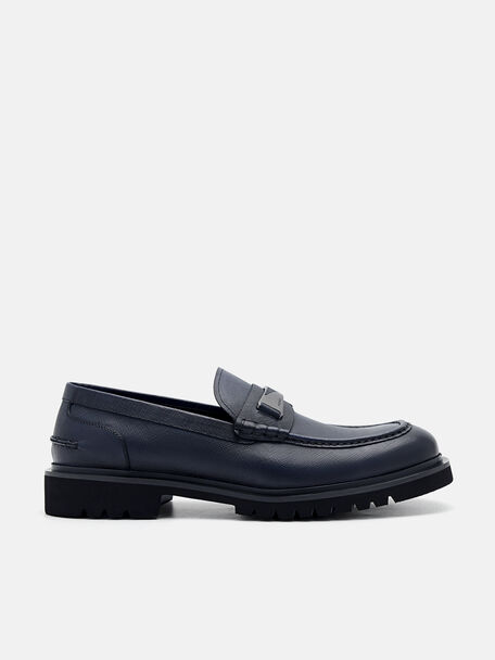 Edge Leather Loafers, Navy, hi-res