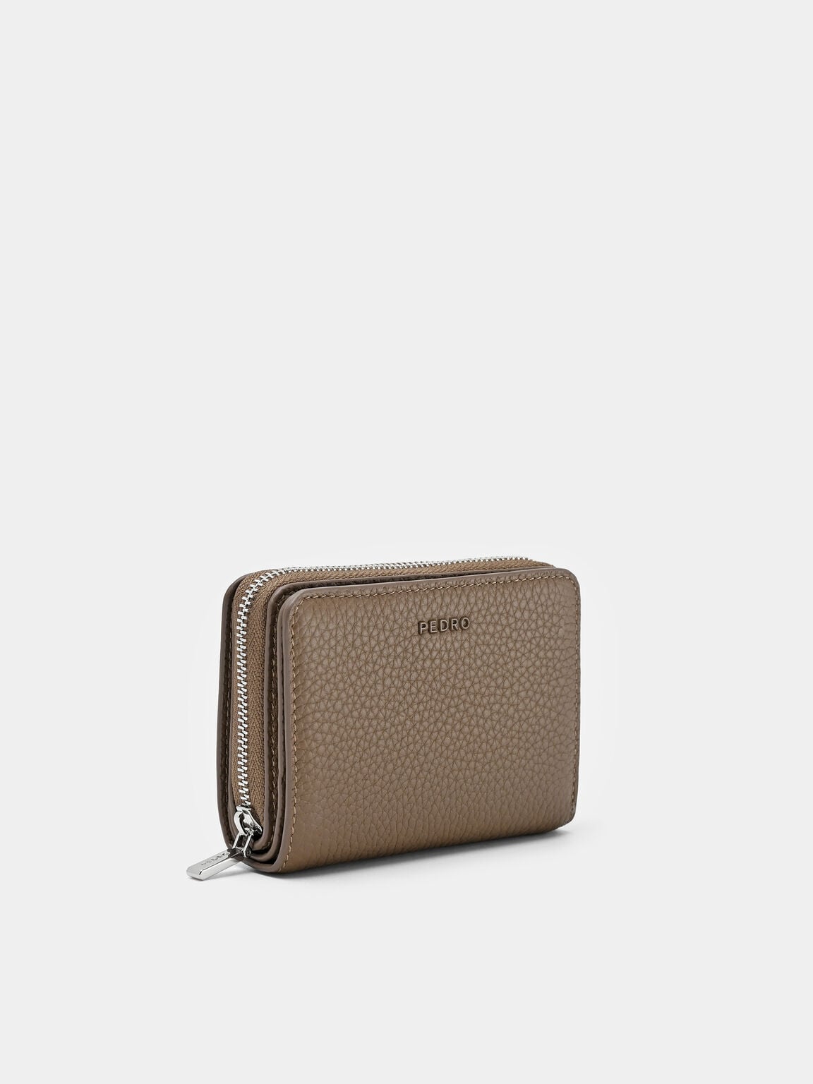 Dompet Lipat Dua Beritsleting Kulit Tumbled, 