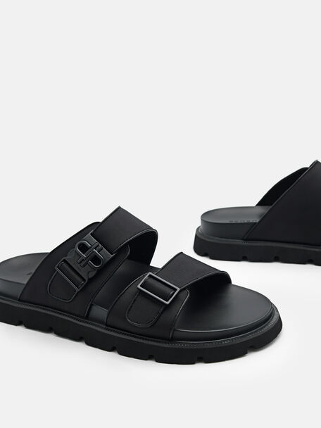 PEDRO Icon Leather Heel Sandals, Black