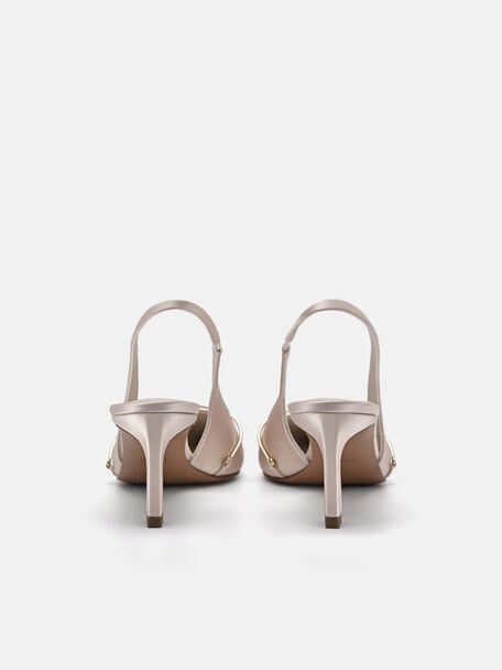 Satin Slingback Heel Pumps, , hi-res