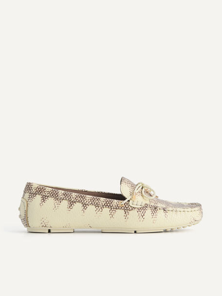 Textured Leather Bow Driving Shoes, Multi, hi-res
