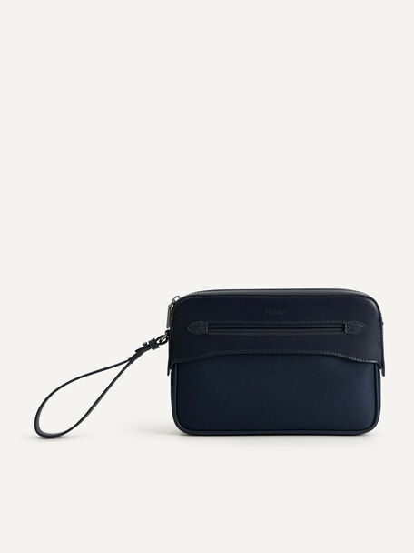 Leather Clutch, Navy, hi-res
