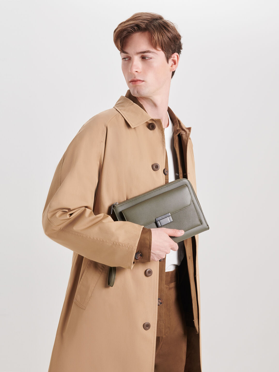 Henry Leather Clutch Bag, Military Green