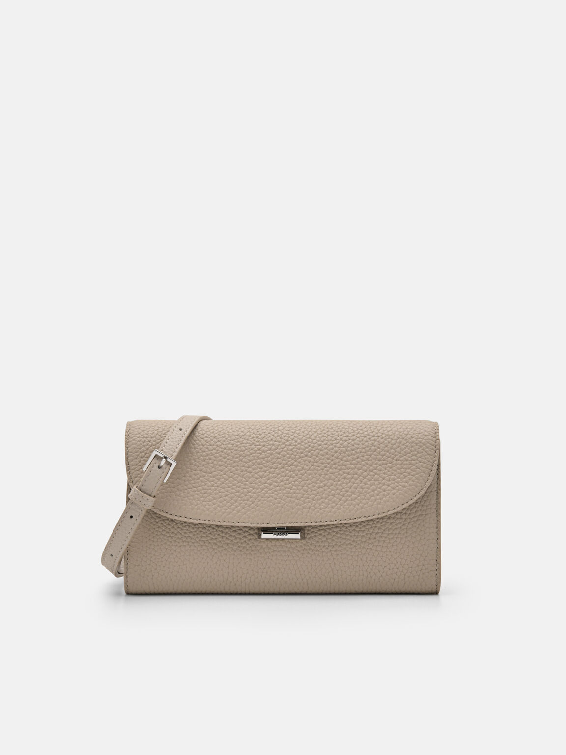 Embossed Leather Bi-Fold Long Wallet, Taupe, hi-res