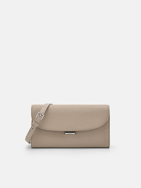 Embossed Leather Bi-Fold Long Wallet, Taupe, hi-res