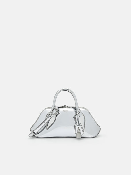 Trapezoid Handbag, Silver, hi-res