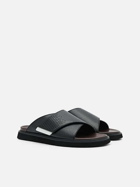 PEDRO Icon Leather Heel Sandals, Black