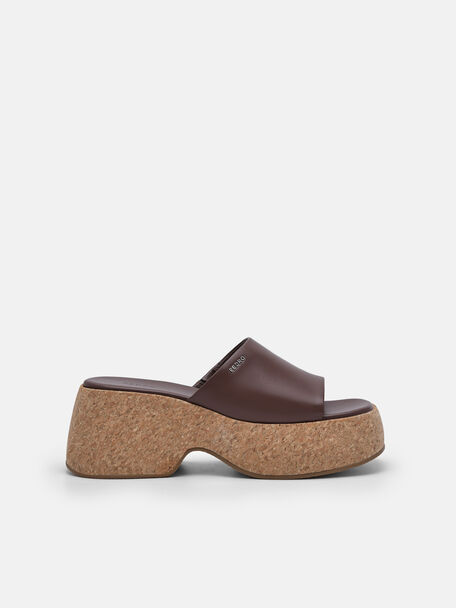 Elsa Wedge Slides, Dark Brown, hi-res