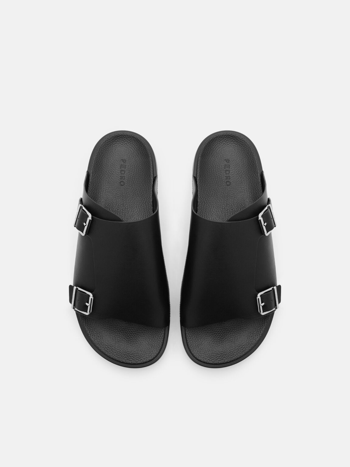 Sandal Slide Kulit dengan Gesper, , hi-res