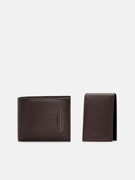 Dompet Lipat Dua Kulit Saffiano dengan Sisipan, 
