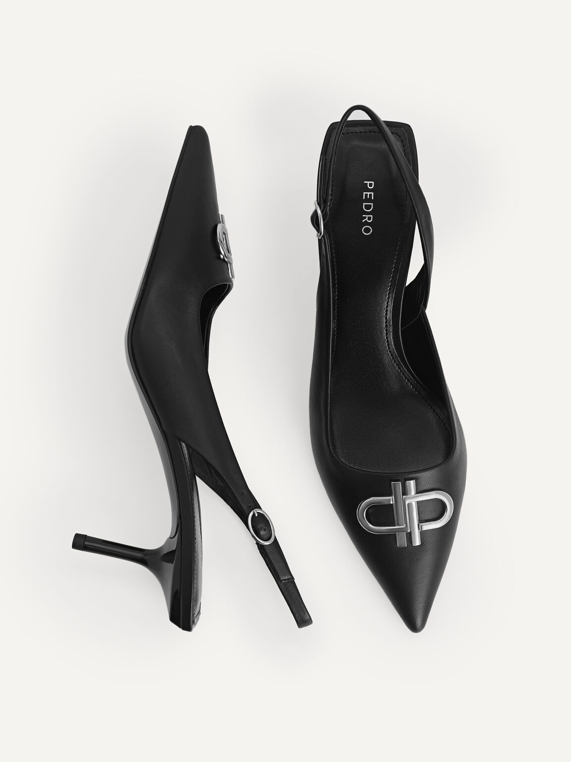 Icon Leather Pointed Toe Slingback Heels, , hi-res