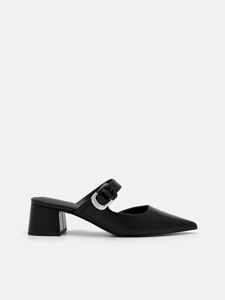 Bridget Heel Mules, Black, hi-res