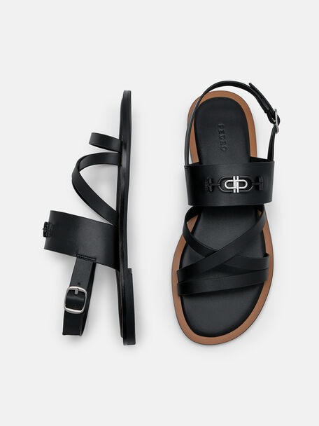 PEDRO Icon Leather Heel Sandals, Black