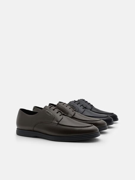 Sepatu Derby Kulit dengan Efek Burnish, , hi-res