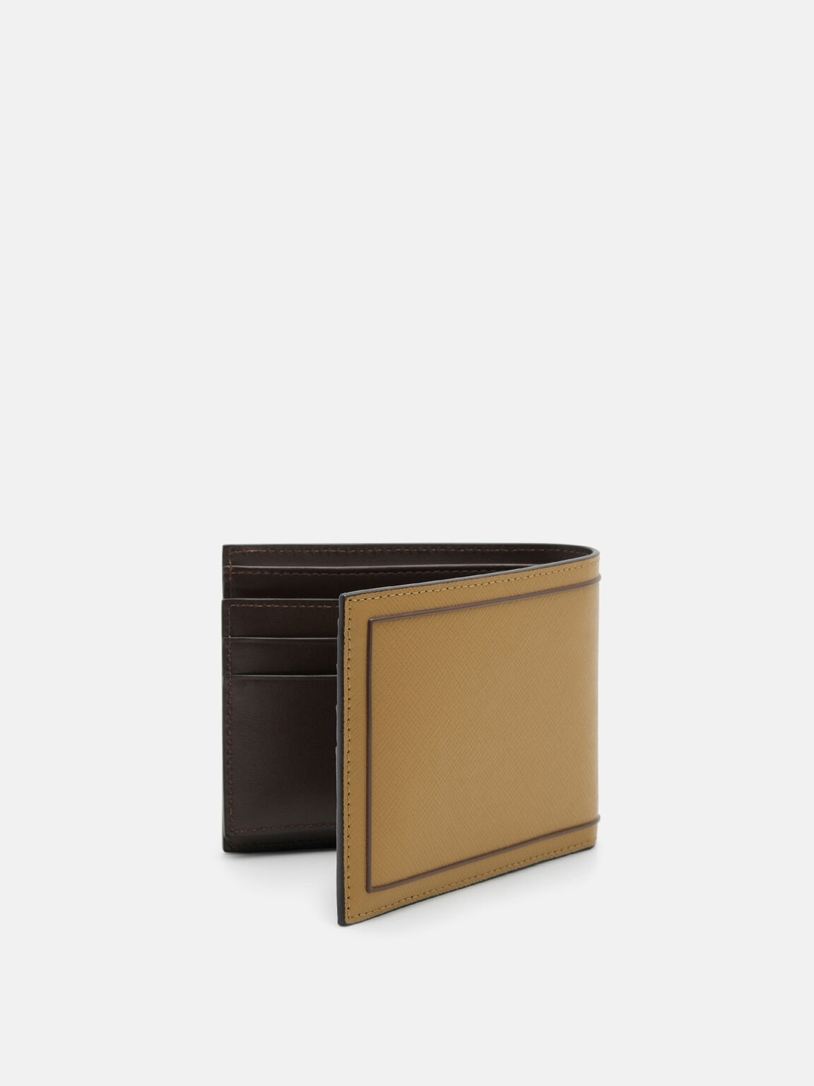 Saffiano Leather Bi-Fold Wallet with Insert, Cognac