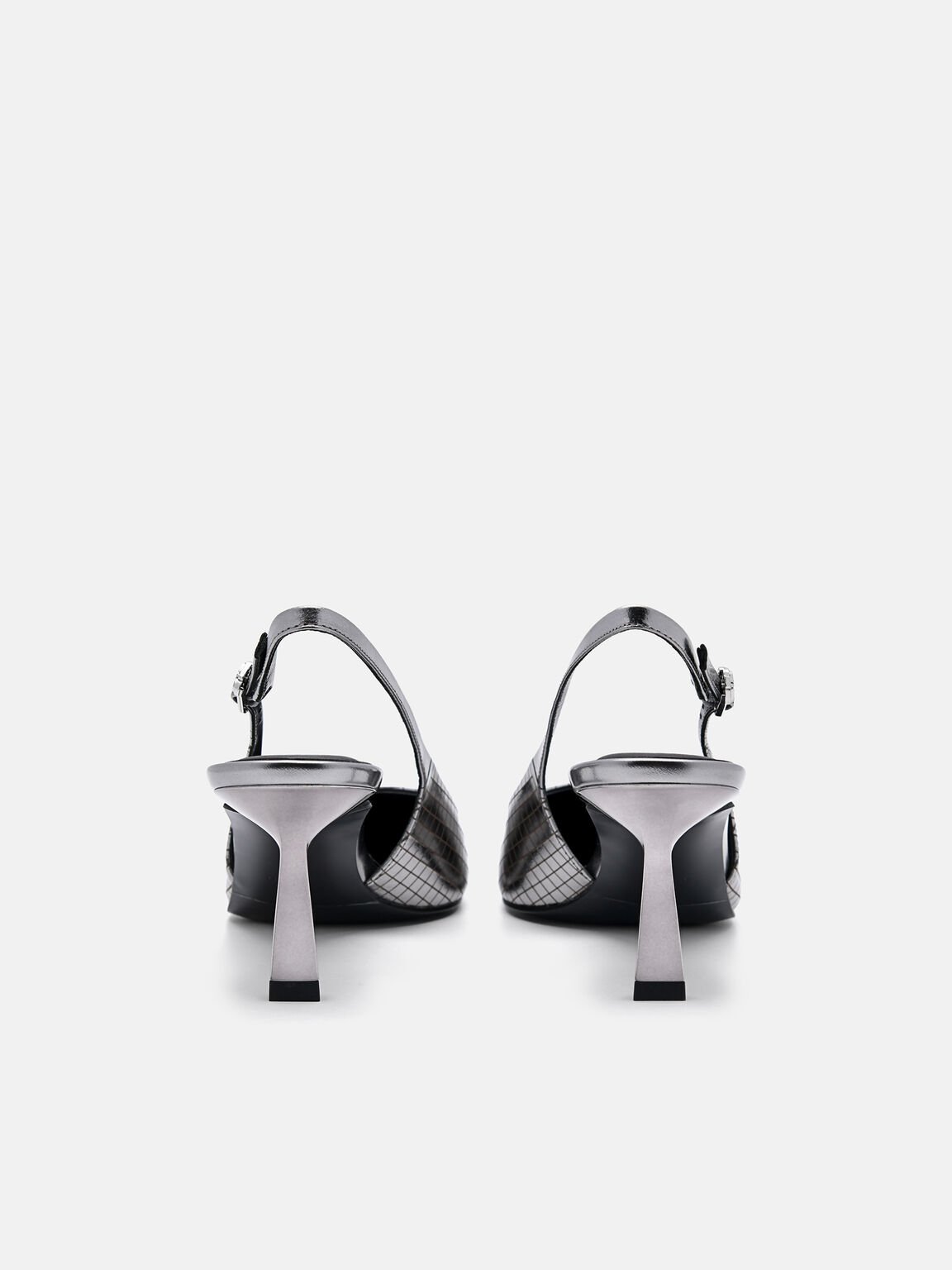 Metallic Leather Slingback Heel Pumps, 