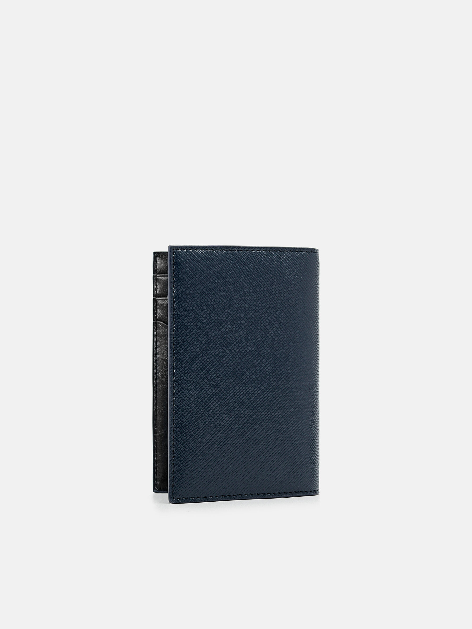 Navy Embossed Leather Bi-Fold Card Holder - PEDRO ID
