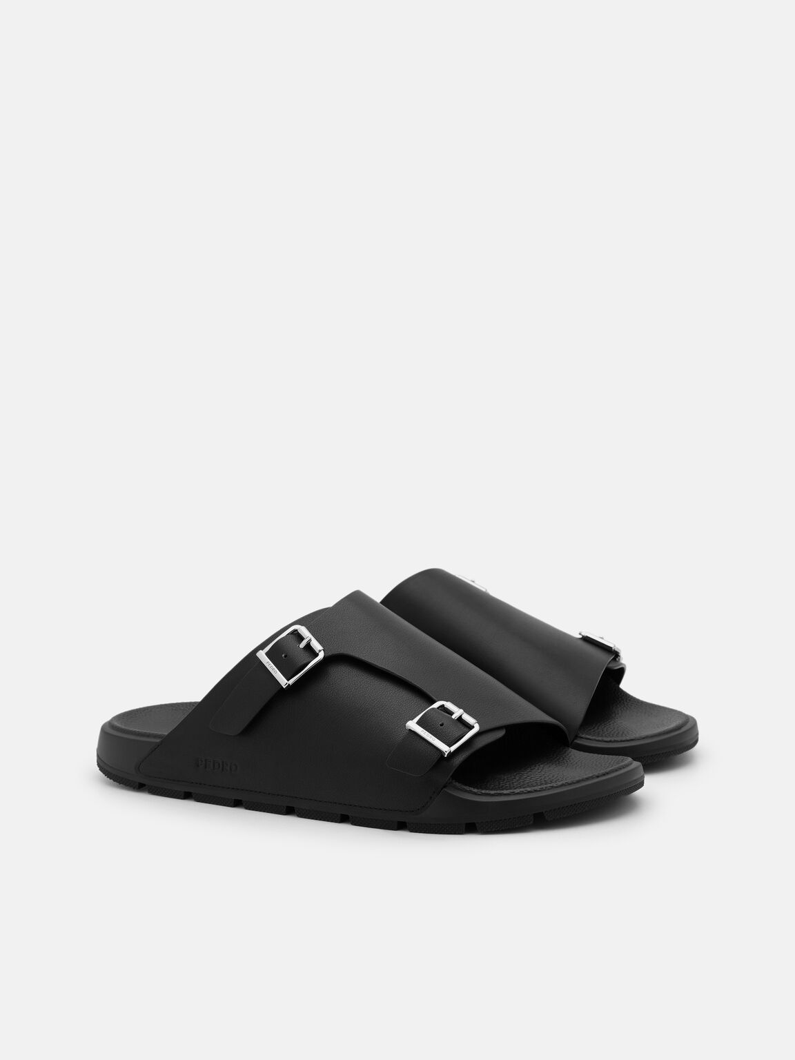 Leather Buckled Slide Sandals, 