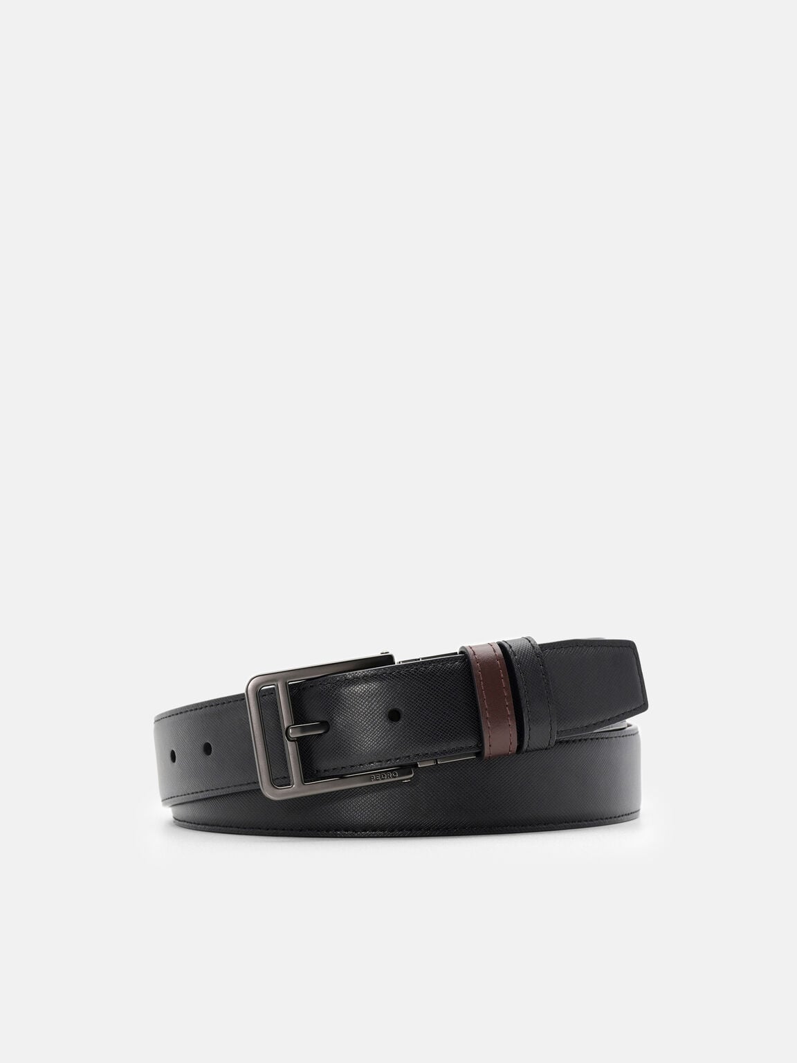 Saffiano Leather Reversible Pin Belt, 