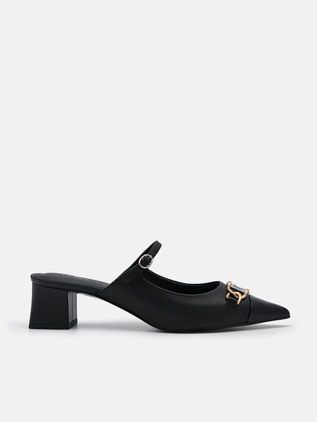 Jean Leather Heel Mules, Black, hi-res