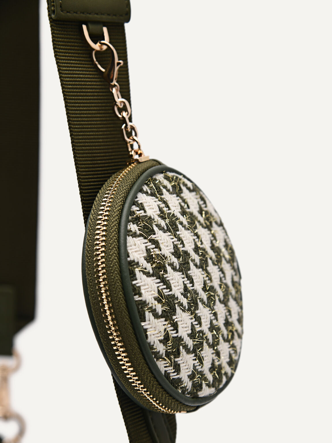 Dilone Houndstooth Double Flap Shoulder Bag, Military Green