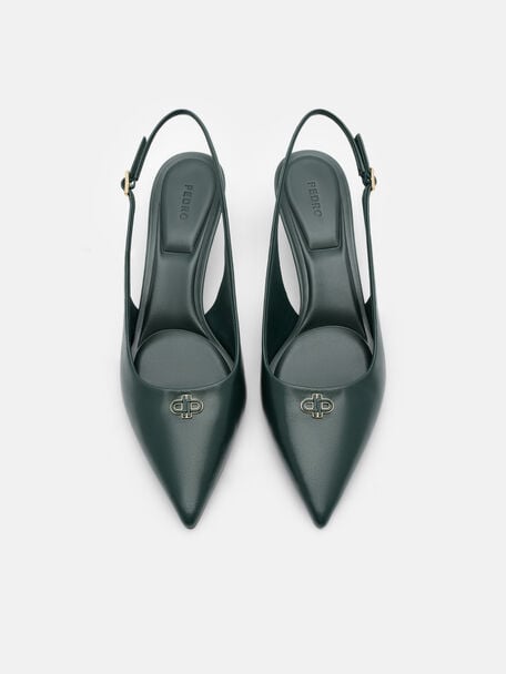 Leather Slingback Heel Pumps, , hi-res