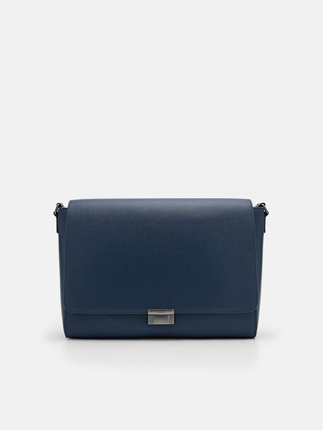 Henry Leather Messenger Bag, Navy, hi-res
