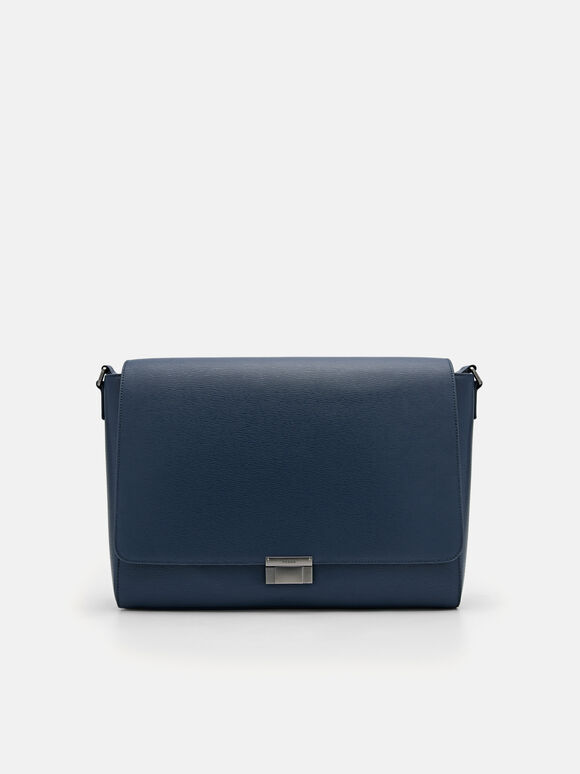 Henry Leather Messenger Bag, Navy, hi-res