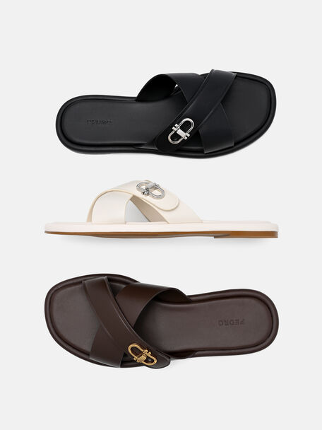 Sandal Silang Kulit Sienna, , hi-res