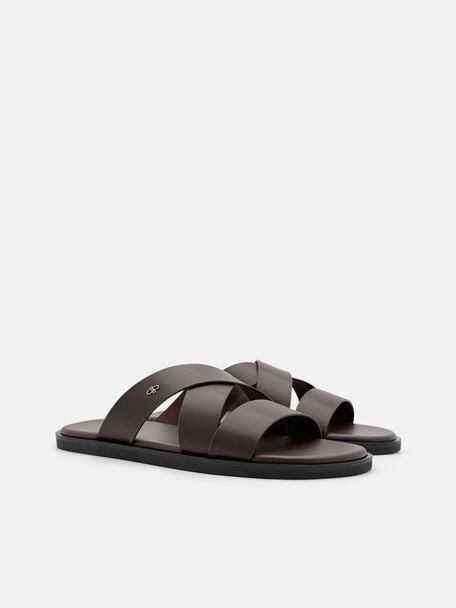 Cross-Strap Slide Sandals, , hi-res
