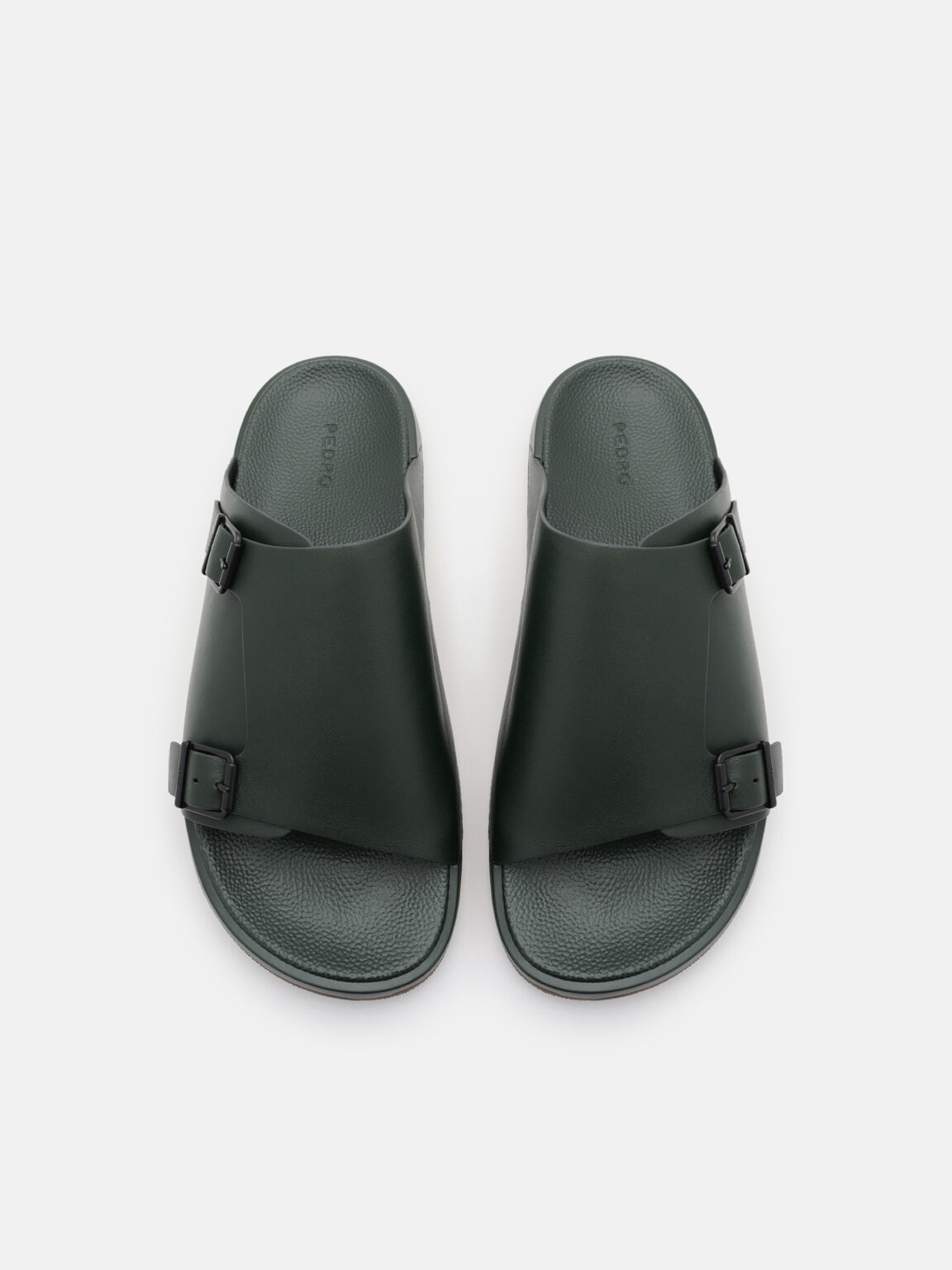 Sandal Slide Kulit dengan Gesper, , hi-res