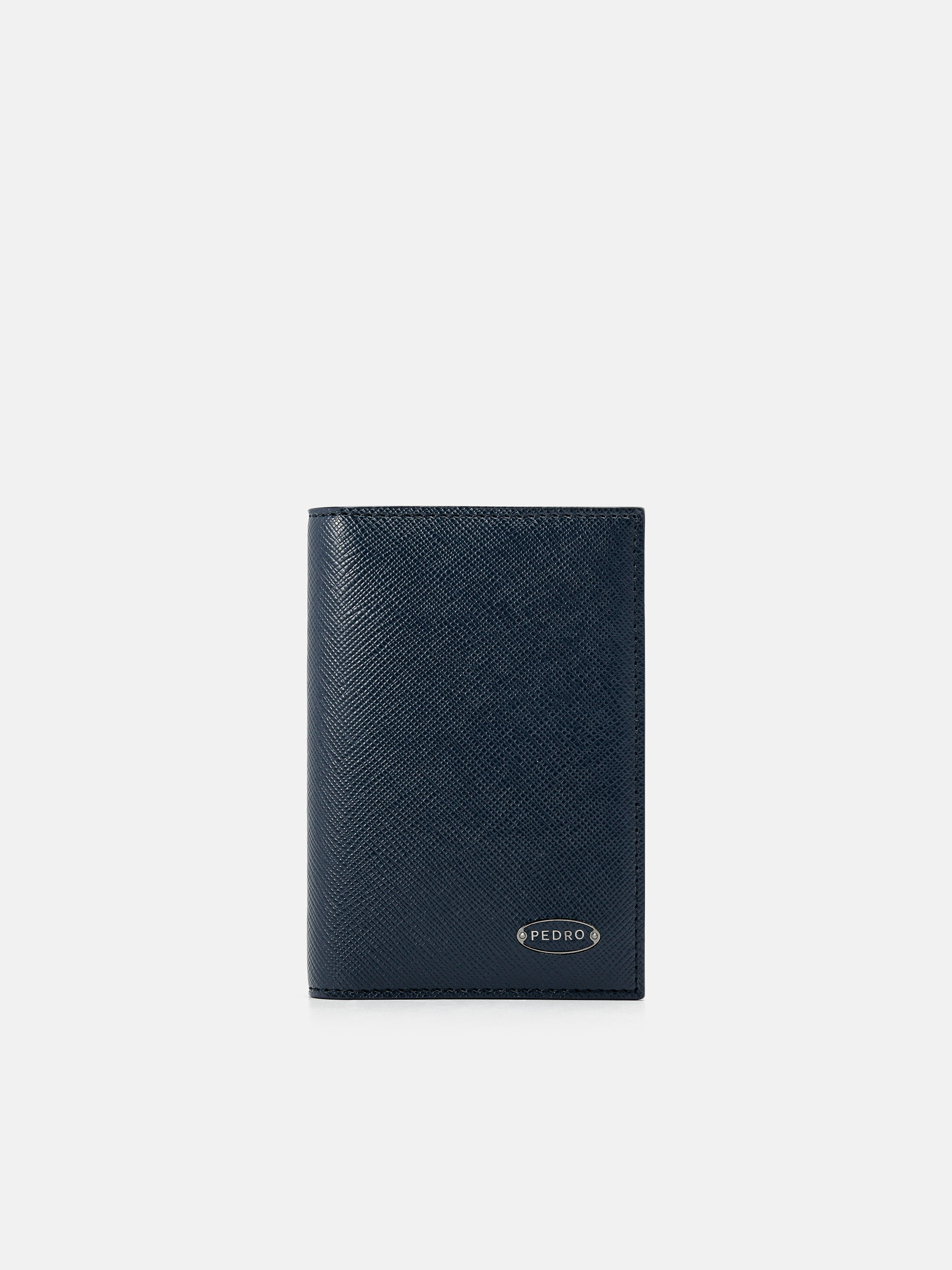 Navy Embossed Leather Bi-Fold Card Holder - PEDRO ID