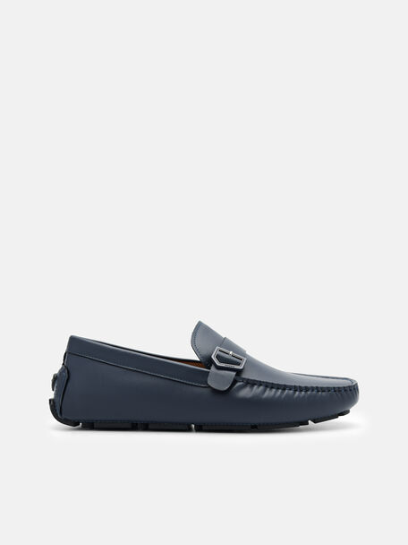 Taper Leather Driving Shoes, Navy, hi-res