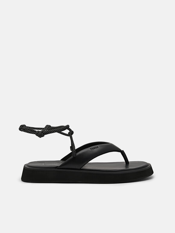 Platform Thong Sandals, Black, hi-res