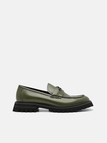 PEDRO Icon Leather Loafers, Military Green, hi-res