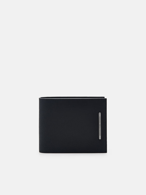 Leather Bi-Fold Flip Wallet, Black, hi-res