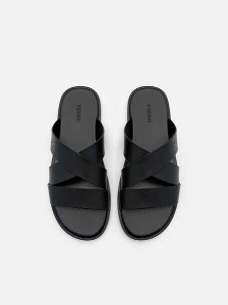 Cross-Strap Slide Sandals, , hi-res