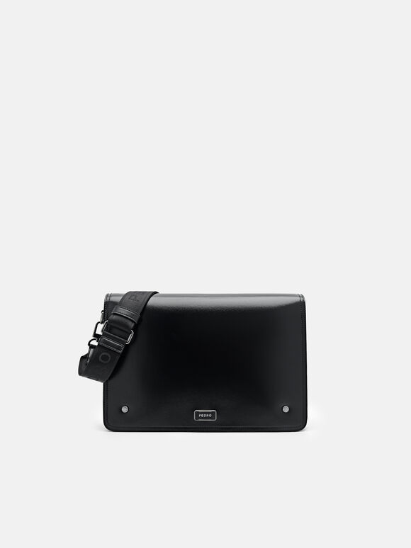 Elliott Leather Messenger Bag, Black, hi-res