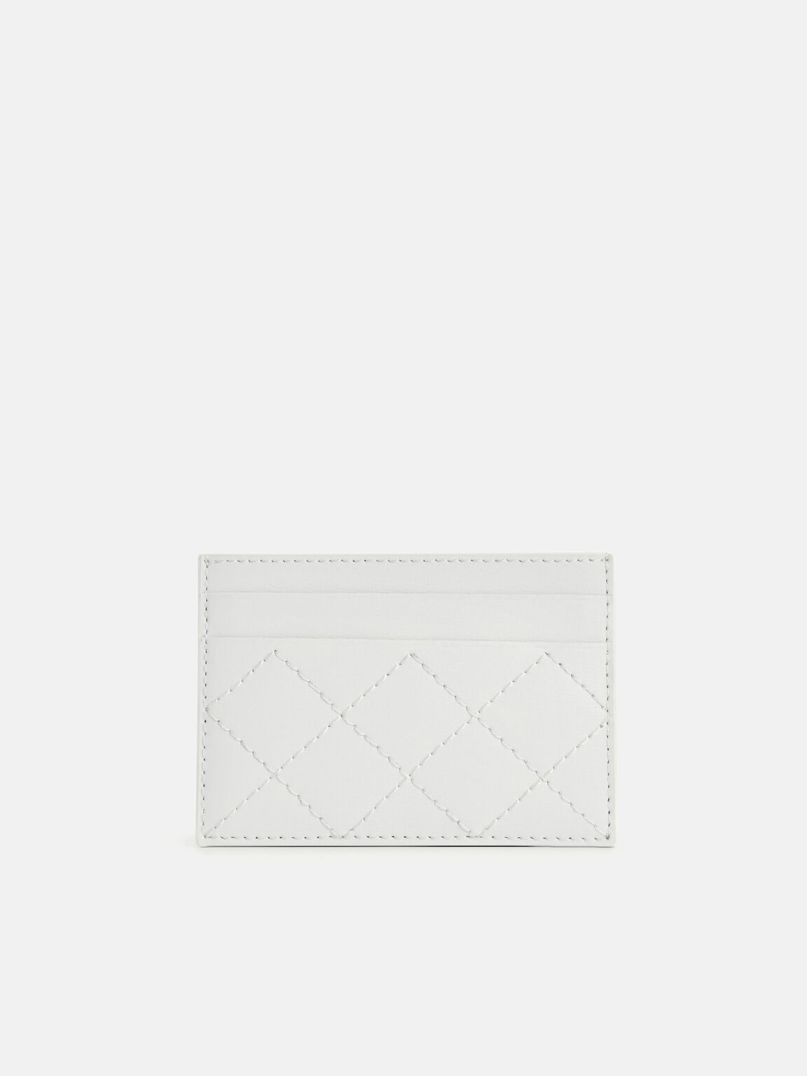 Cris-Cross Pattern Leather Cardholder, White, hi-res