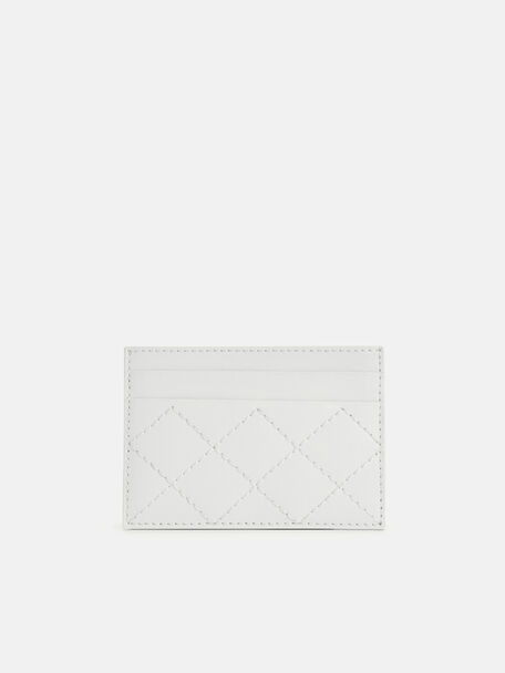 Cris-Cross Pattern Leather Cardholder, White, hi-res