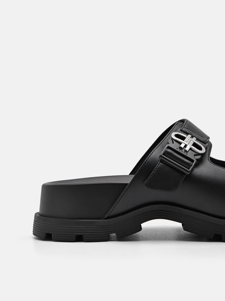 PEDRO Icon Leather Heel Sandals, Black