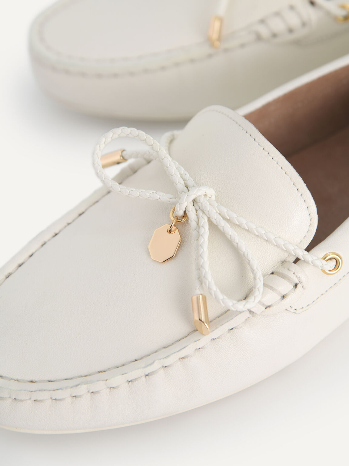 Leather Bow Driving Shoes, Chalk
